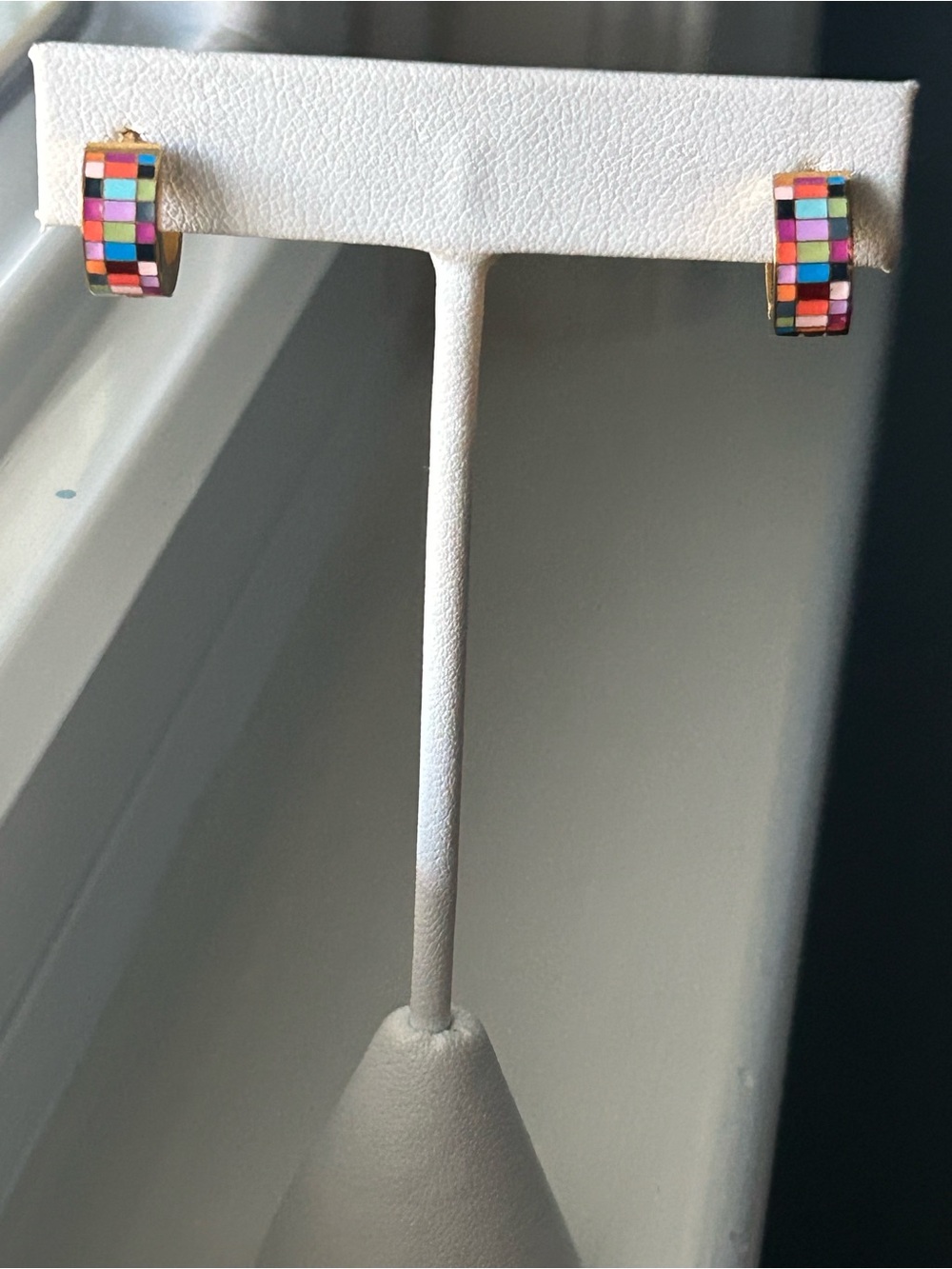 Louis Dell’Olio Multicolor Mosaic Enamel Hoop Huggie Earrings